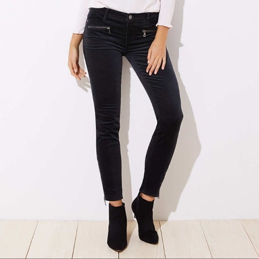 LOFT made and loved velvet modern skinny pants ankle zip trousers EUC 00 24